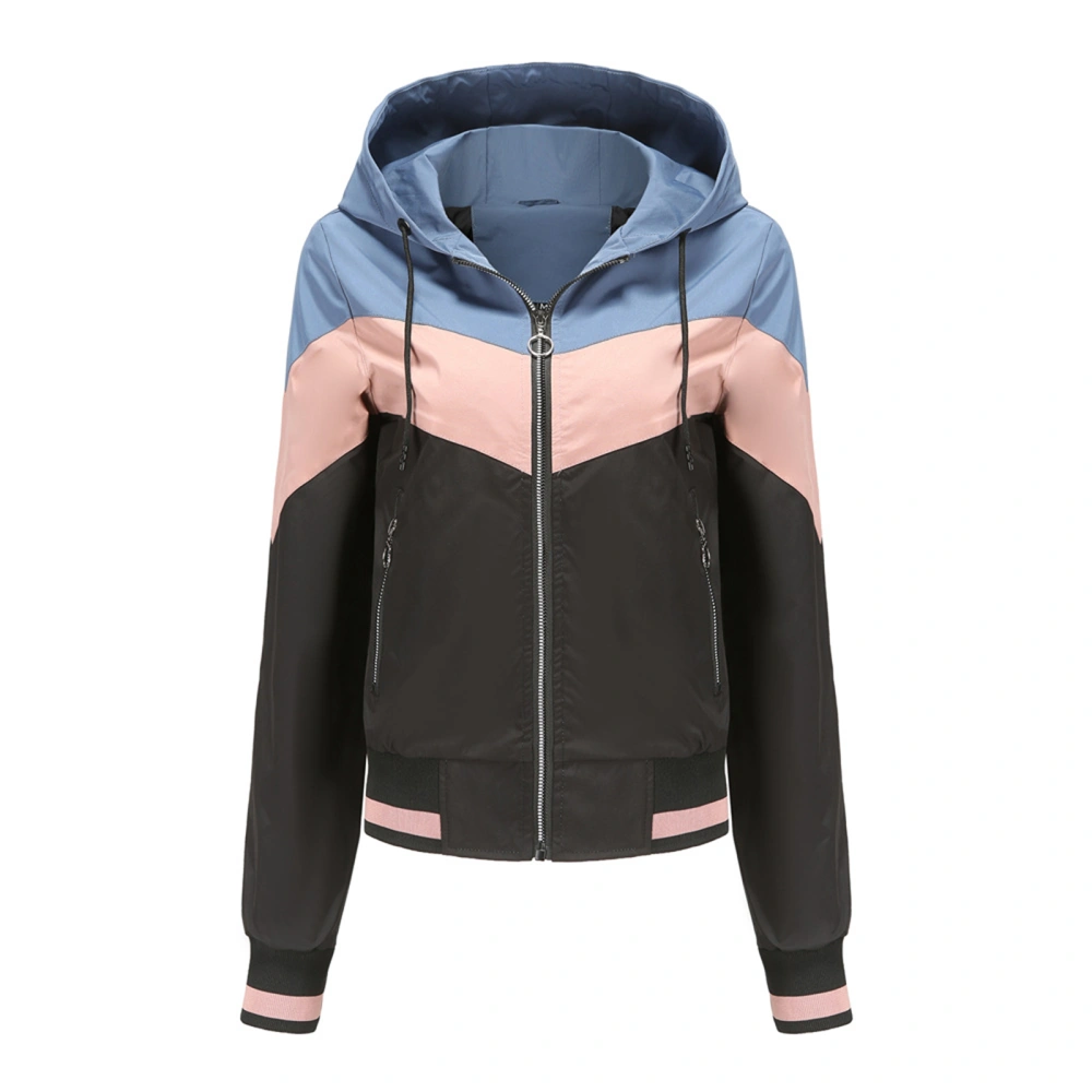 Women's Full Zip Hoodies Long Sleeve Contrast Color Hooded Jackets