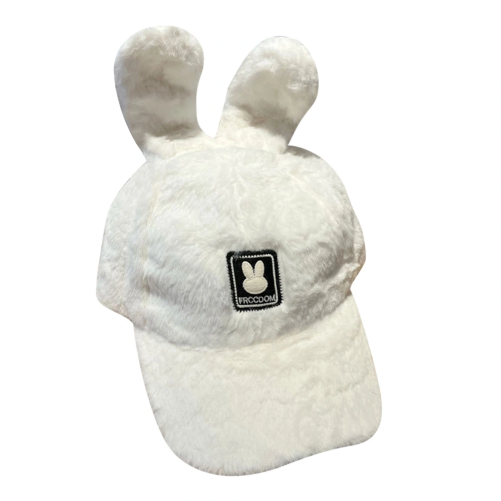 Women Winter Warm Baseball Cap Adjustable Fuzzy Bunny Ear Peaked Hat