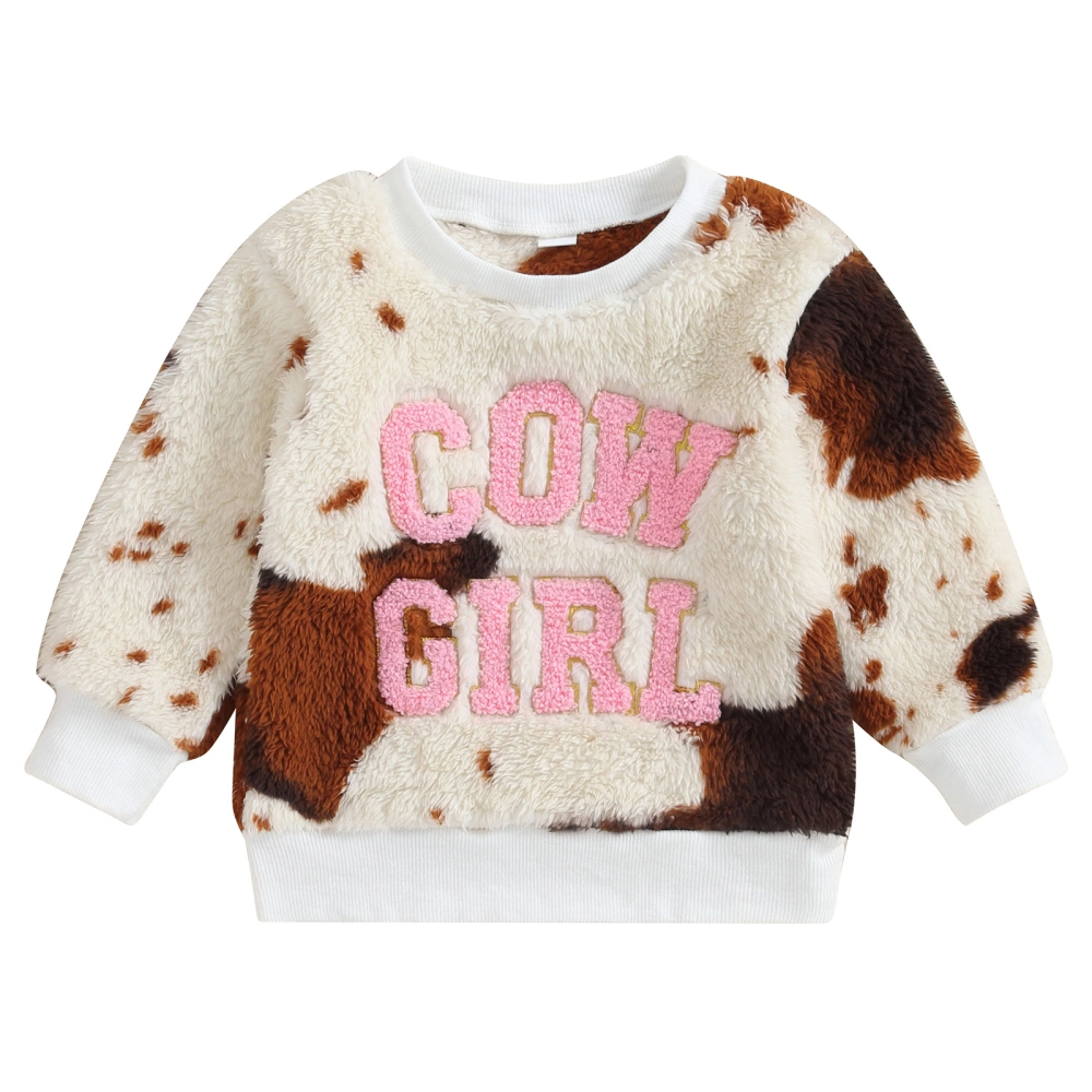 Toddler Girls Sweatshirts Cow Pattern Letter Embroidery Pullovers