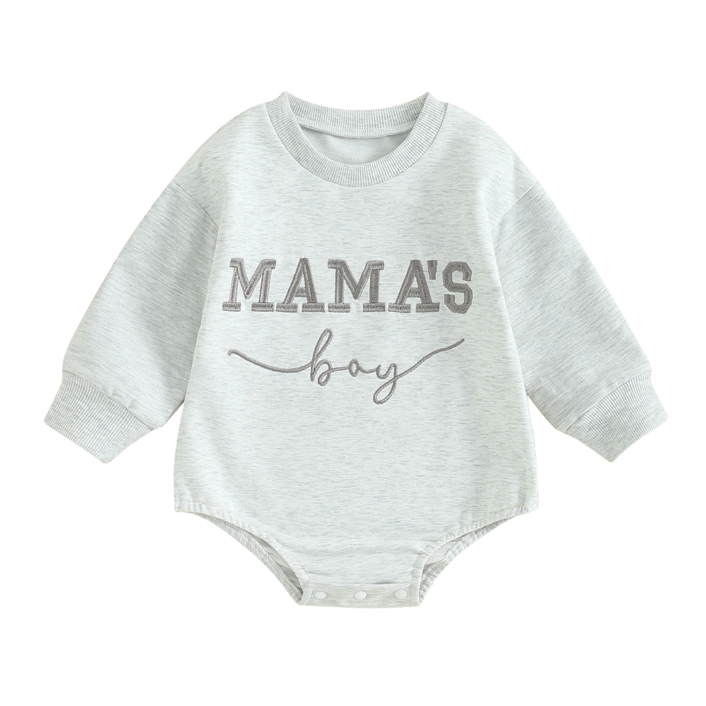 Baby Girls Boys Gray Long Sleeve Crewneck Letter Embroidery Romper