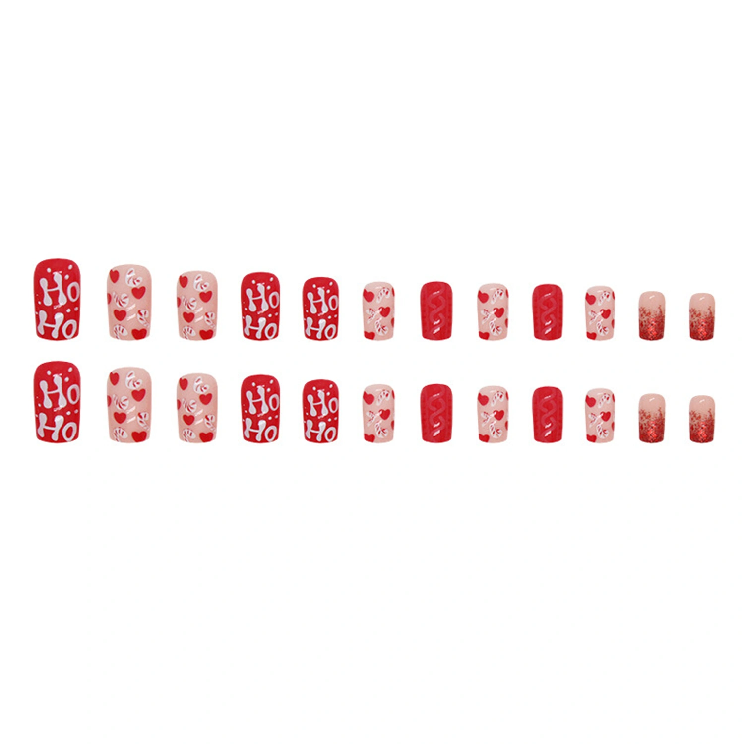 Christmas Press on Nails 24Pcs Short Fake Nails with Heart Design