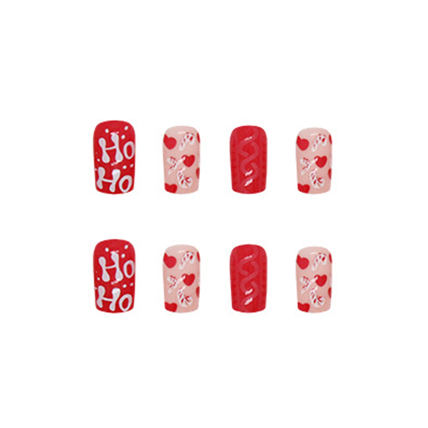 Christmas Press on Nails 24Pcs Short Fake Nails with Heart Design