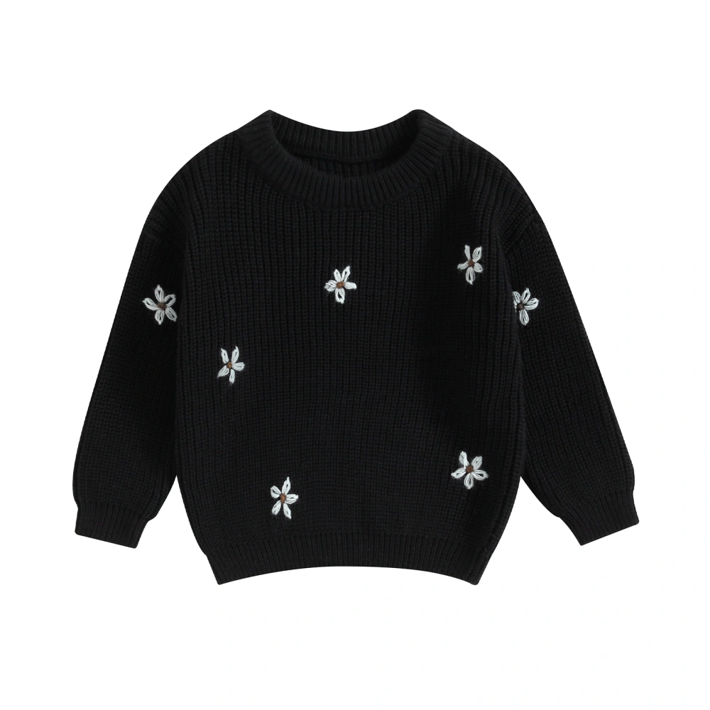 Baby Girl Sweater, Long Sleeve Crew Neck Flower Warm Knit Pullover