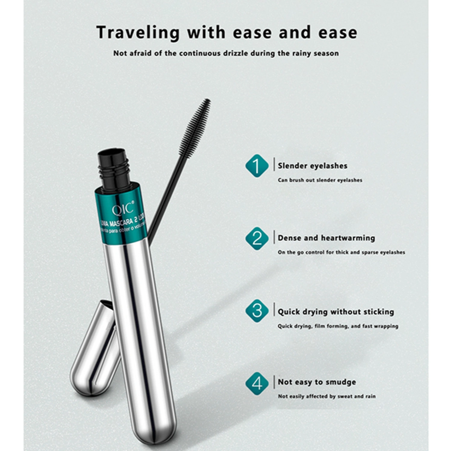 Waterproof Eyelash Mascara Voluminous Lash Mascara with 2 Brush Head