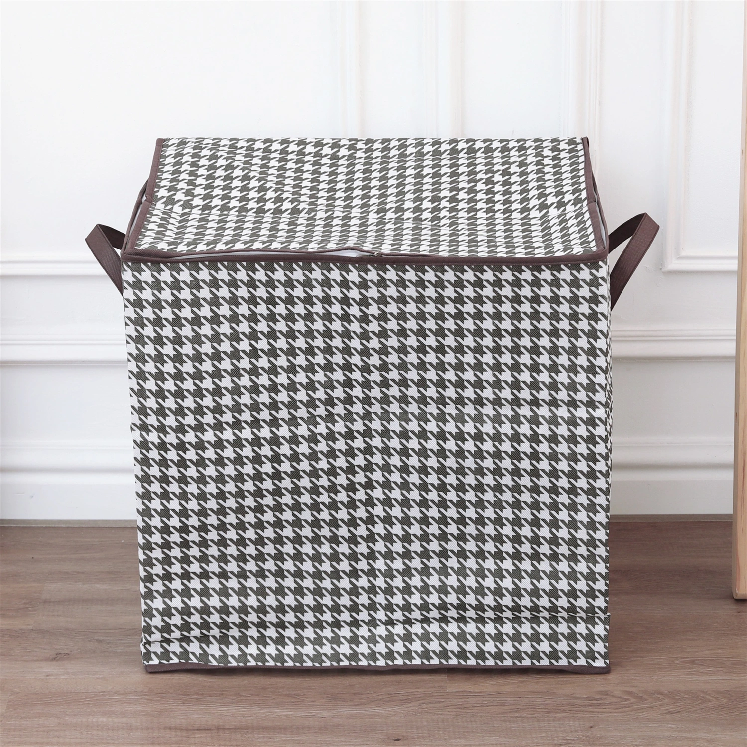 Fabric Storage Boxes with Lids Houndstooth Quilt Bins with Handle