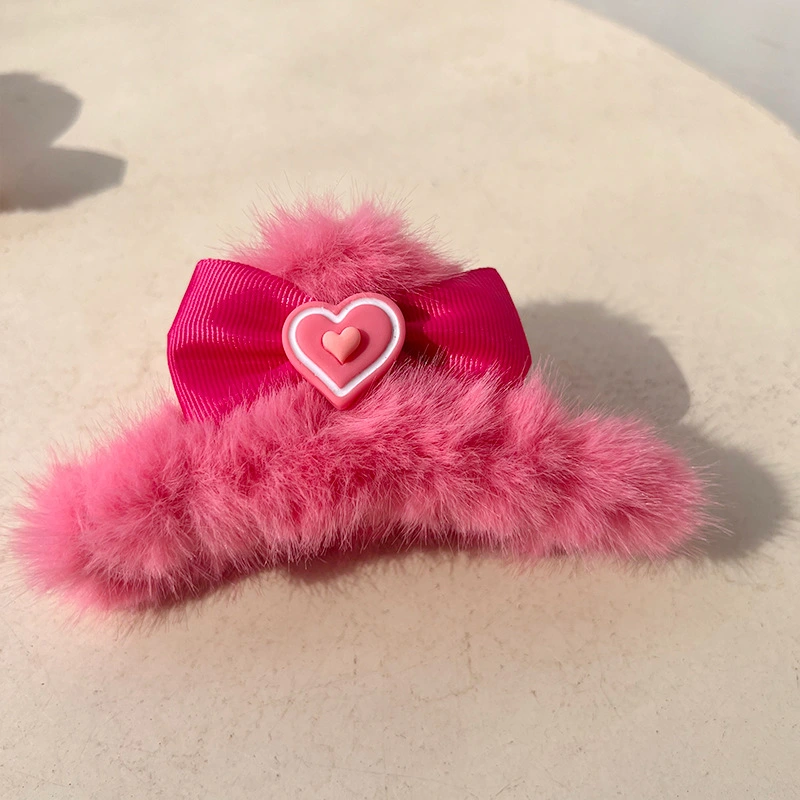 Plush Loving Heart Bowknot Back Head Updo Shark Barrettes