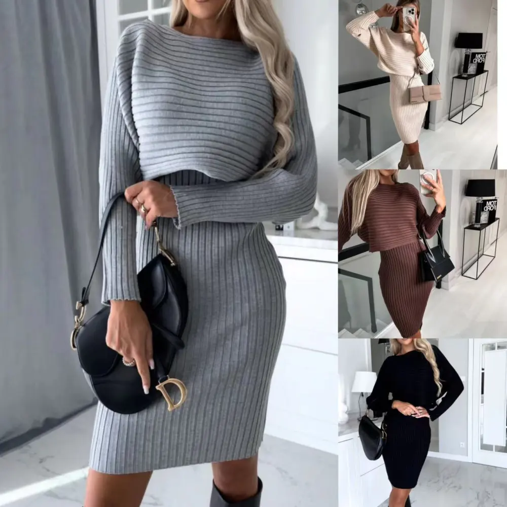 Fashion Solid Color Two-piece Set Woolen Skirt