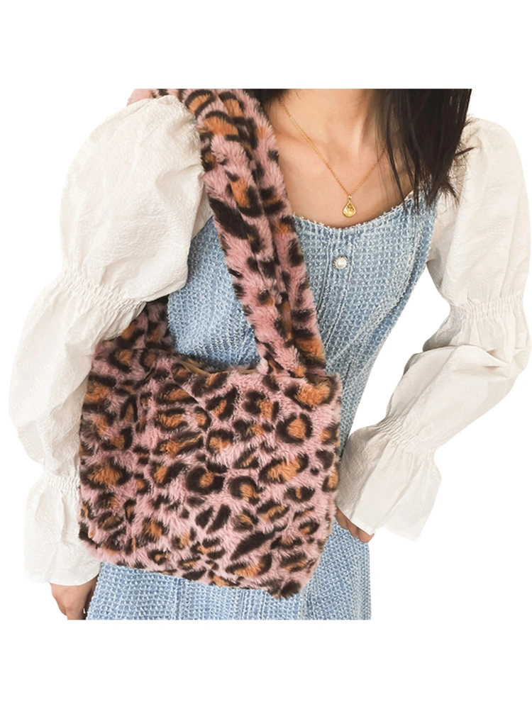 Women's Shoulder Bag, Plaid/Zebra/Leopard Pattern Plush Handbag