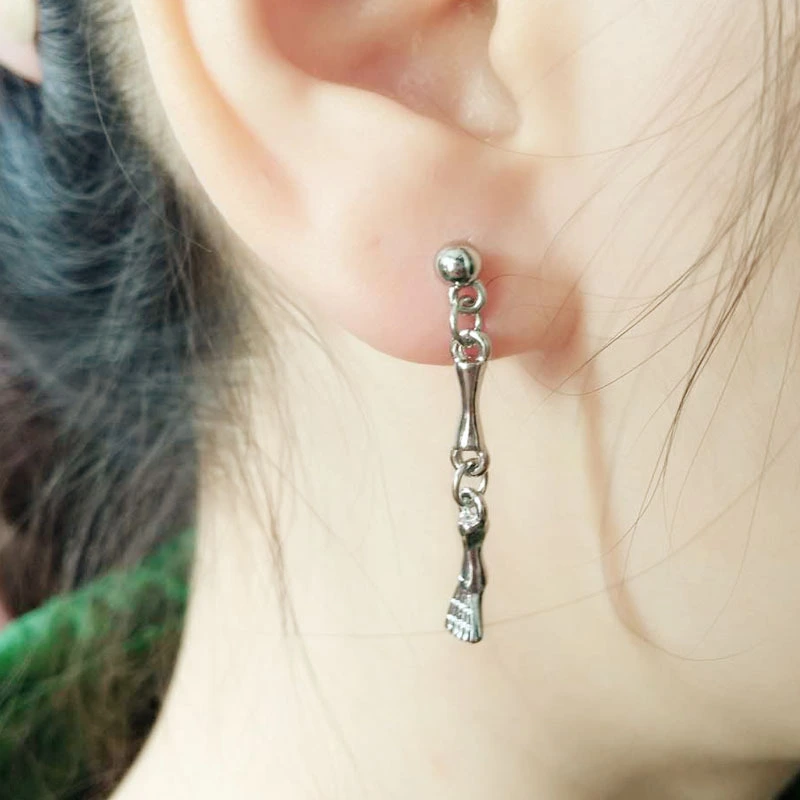 Simple Punk Bone Joint Hand And Foot Link Combination Ear Studs