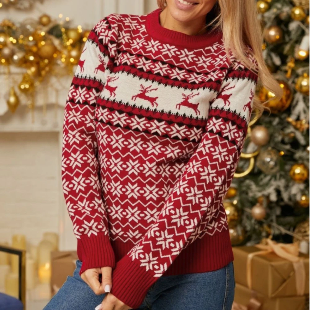 Women's Loose Elk Jacquard Long-sleeved Sweater