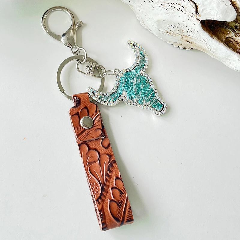 Fashion Red Brown Leather Keychain