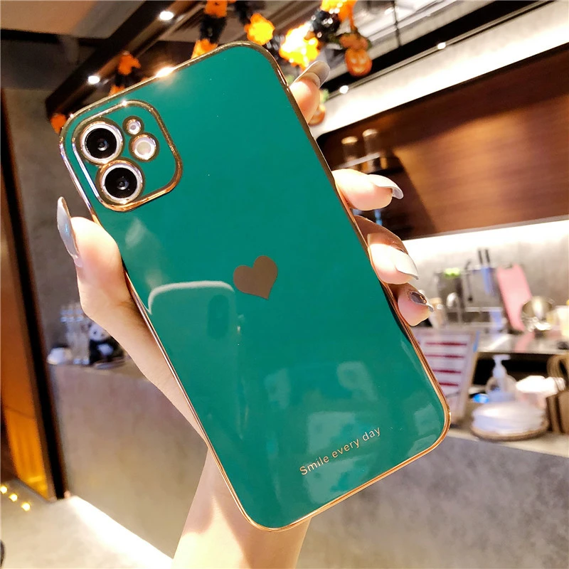 Suitable For Phone Case With Straight Edge Solid Color Electroplating Love Heart