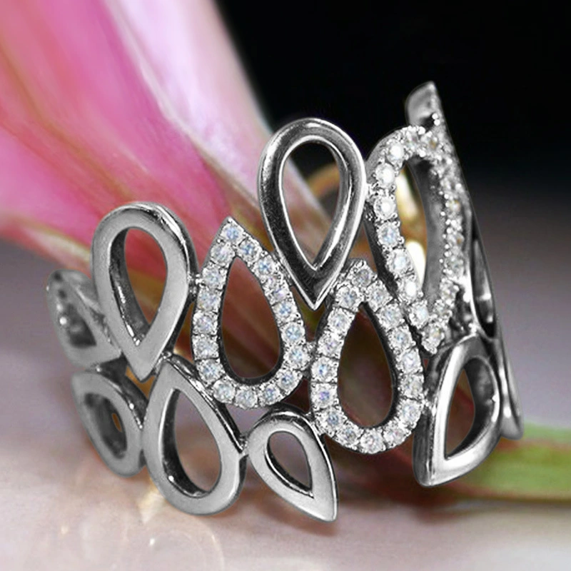 Ornament Exaggerated And Personalized Drop-shaped Hollow Micro Setting Ring