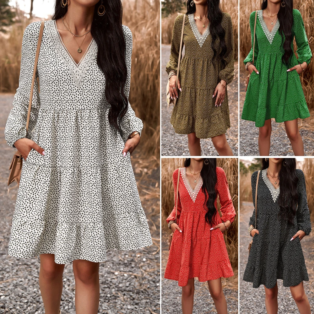 Fall Women's New Temperament Leisure V-neck Long-sleeve Dress