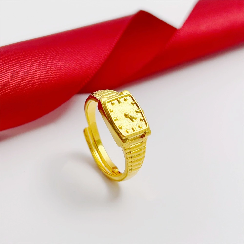 Alluvial Gold Ring Square Clock Ring Open-end Universal Size