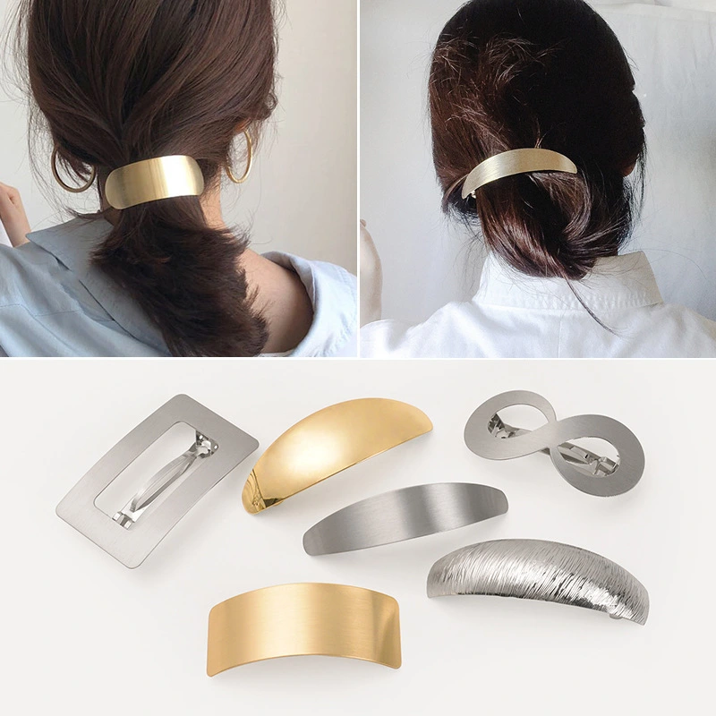 Geometric Metal Brushed Barrettes Spring Clip