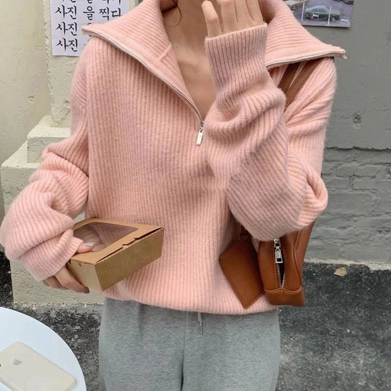 Autumn And Winter Gentle Stand Collar Sweater Cardigan Coat Loose Women