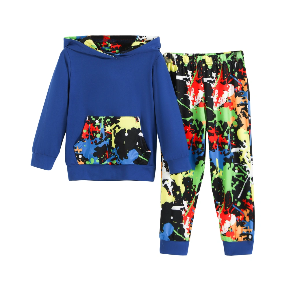 Kids Boys Fall Outfits Print Pocket Hooded Hoodies Long Pants