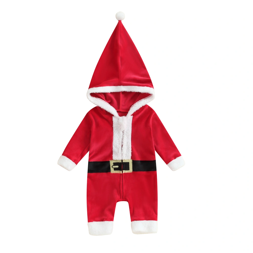 Baby Santa Costume Long Sleeve Hood Belt Embroidery Jumpsuits