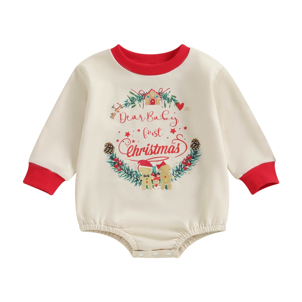 Baby Christmas Romper Long Sleeve Crew Neck Wreath Print Bodysuit