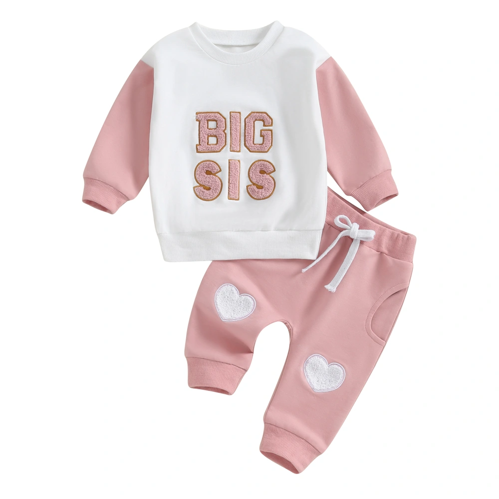 Toddler Girl Fall Outfits Letter Fuzzy Embroidered Sweatshirts Pants