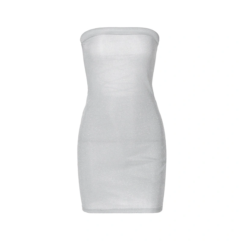 Women Bodycon Dress, Strapless Backless Tie-up Shiny Mini Tube Dress