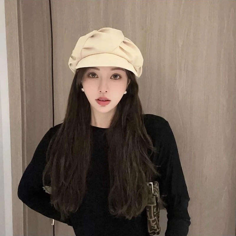Solid Color Beret Hat Ruched Beanie Cap for Women and Girls Party