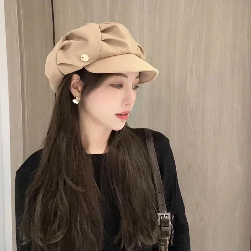 Solid Color Beret Hat Ruched Beanie Cap for Women and Girls Party