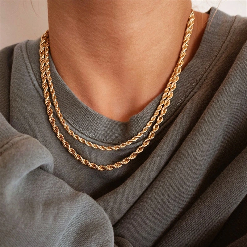 Men's And Women's Titanium Steel Gold-plated Fried Dough Twists Chain