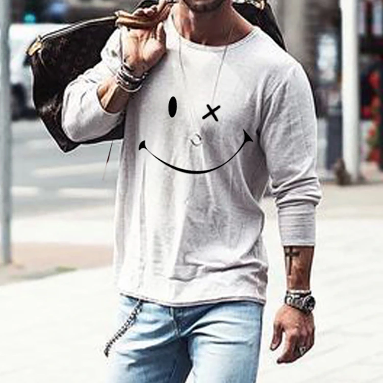 Smiley Print Loose Clothes Crew Neck T-shirt