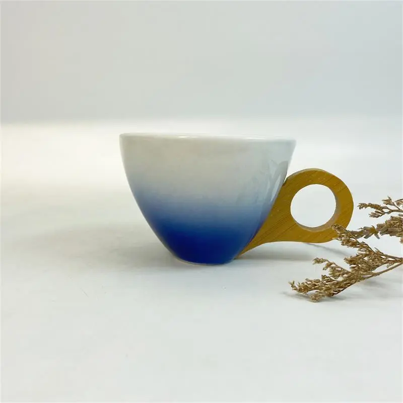 Gradient Color Ceramic Coffee Cup Gift Suit Creative Bamboo Handle Office Cup Ceramic