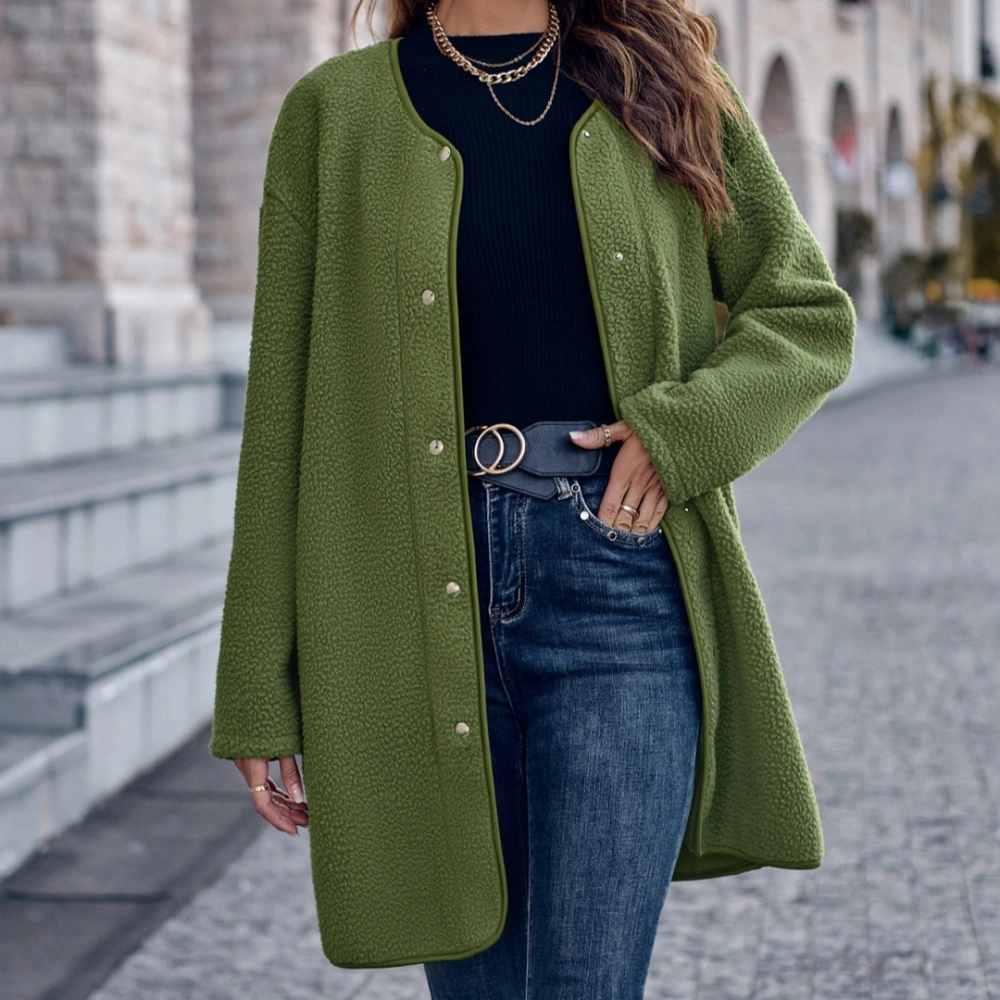 Women's Casual Solid Color Round Neck Single Breasted Long Sleeved Jacket