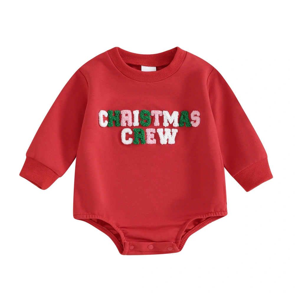 Baby Christmas Romper Fuzzy Embroidery Long Sleeve Round Neck Bodysuit