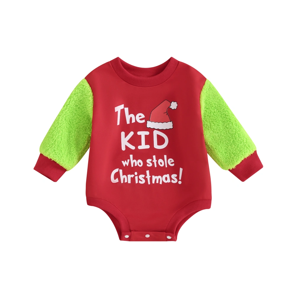 Infant Baby Christmas Jumpsuit Letter Print Fuzzy Long Sleeve Romper 