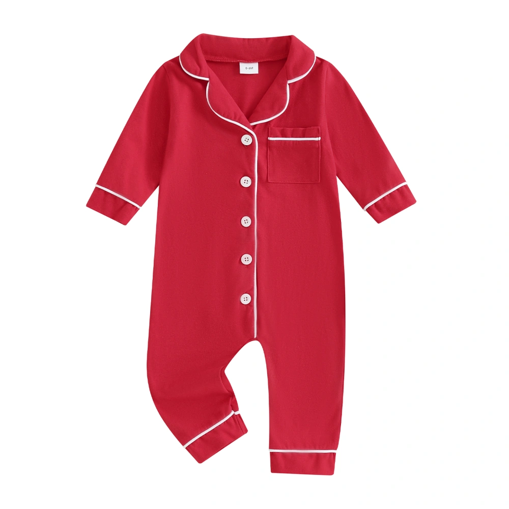 Baby Boys Girls Rompers Pajamas Patchwork Turn-Down Collar Jumpsuits