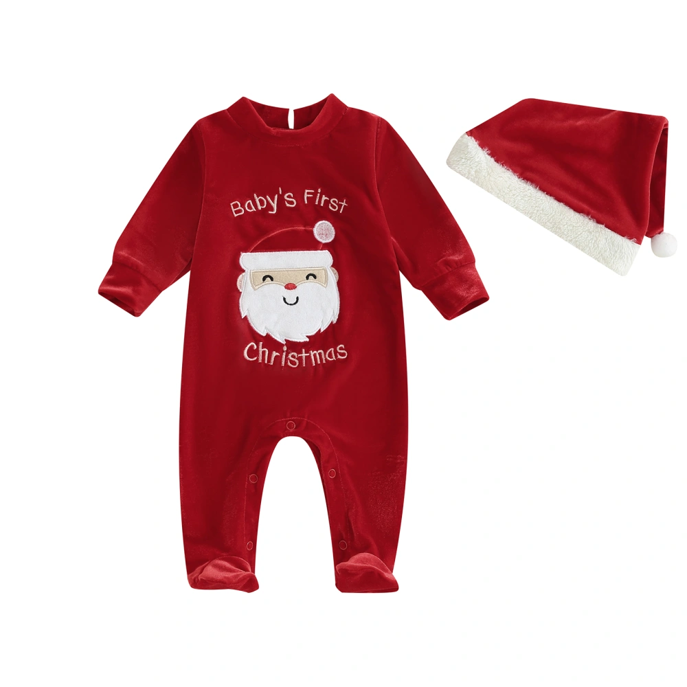 Baby Christmas Outfit, Long Sleeve Santa Claus Footie with Hat