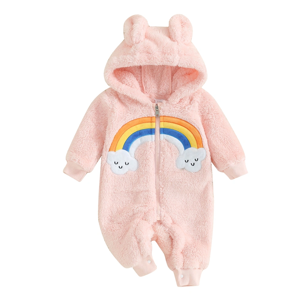 Baby Girl Boy Plush Jumpsuits Long Sleeve Embroidery Hooded Rompers