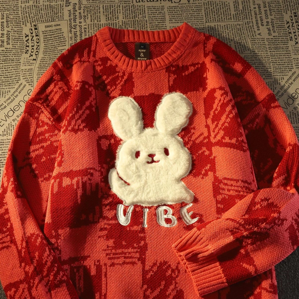 Vintage Rabbit Sweater For Women Loose And Idle
