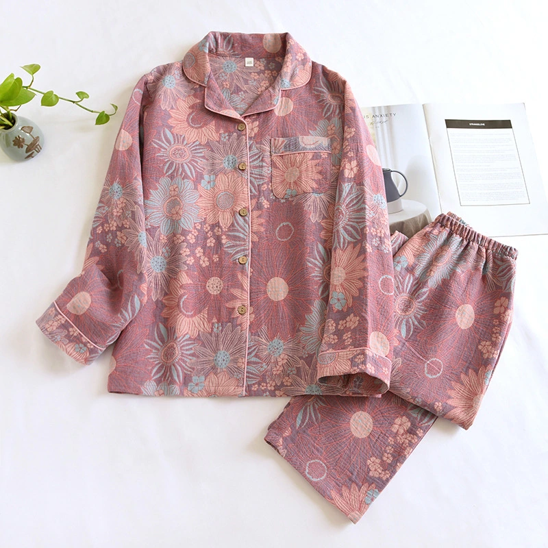 Women's Long Sleeve Lapel Pajamas Simple Cardigan Homewear