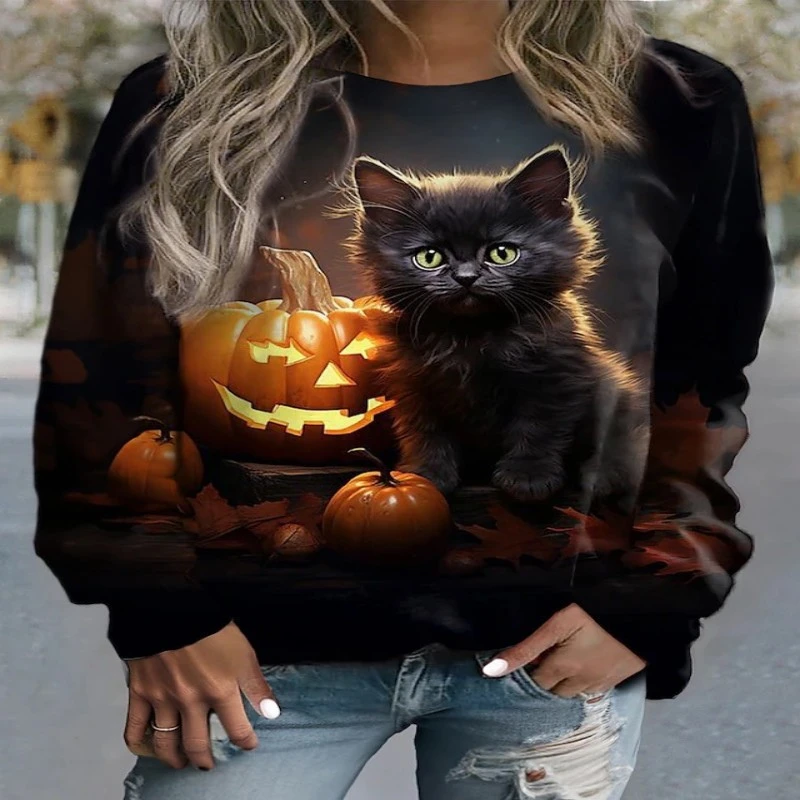 Halloween Pumpkin Women's Printed Wear Round Neck Sweater