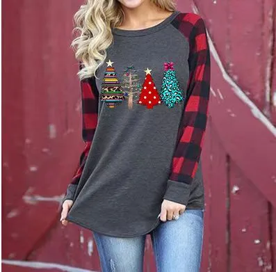 Women's Tops Santa Claus Graphic Print Crew Neck Raglan Long-sleeved T-shirt Women's Sweater