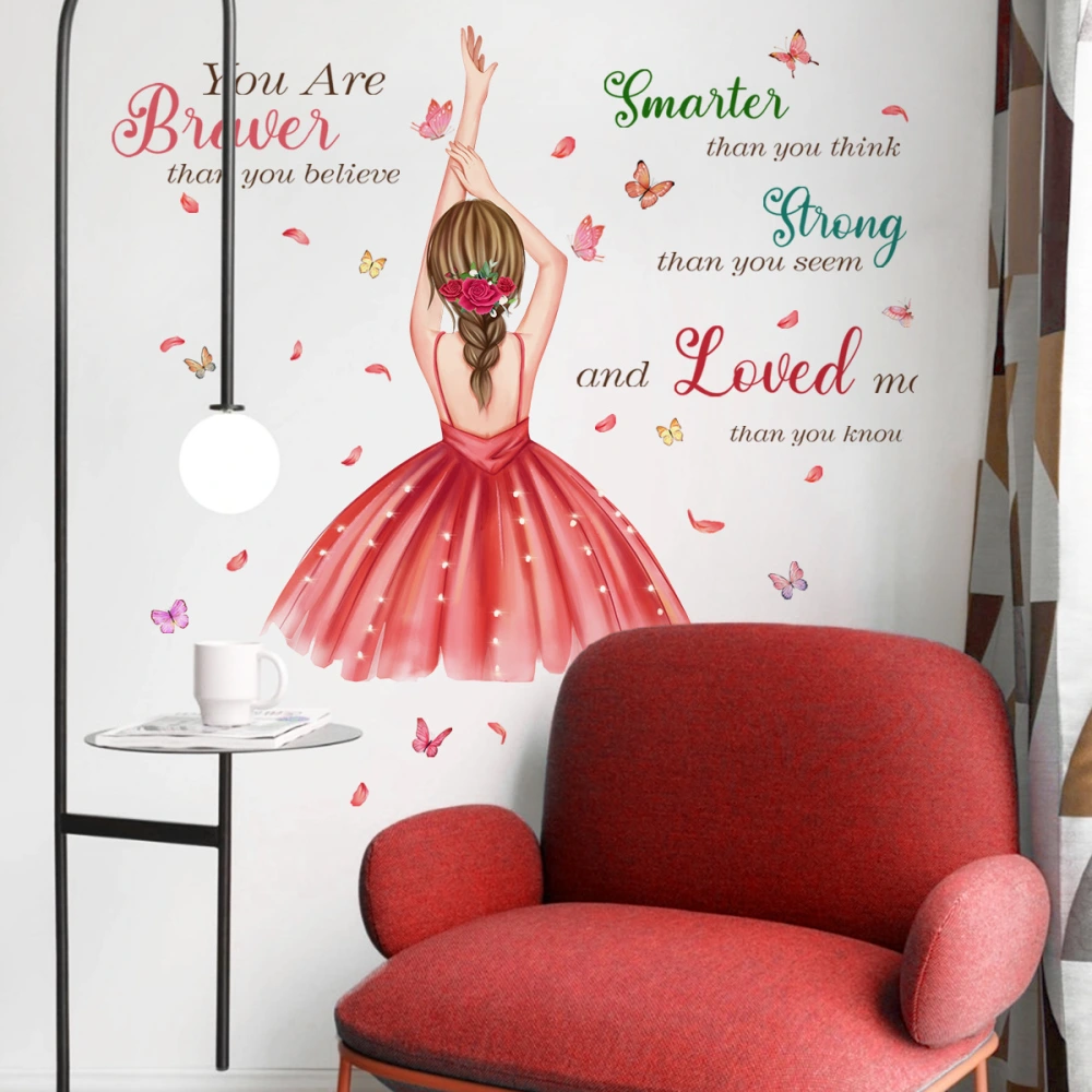 Little Girl English Slogan Butterfly Wall Sticker