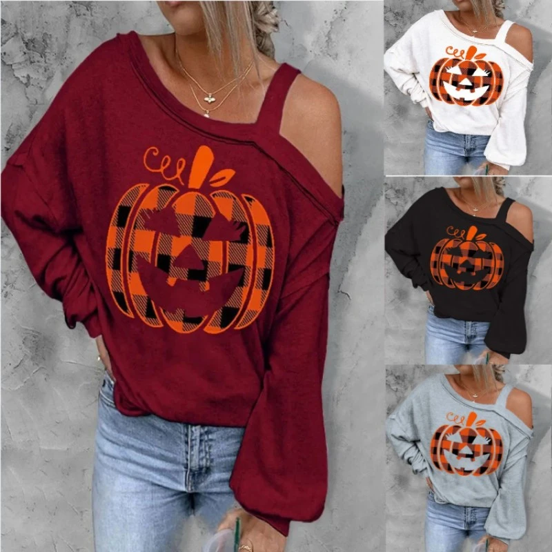 Halloween Christmas Pumpkin Printed Thin Sweater For Women
