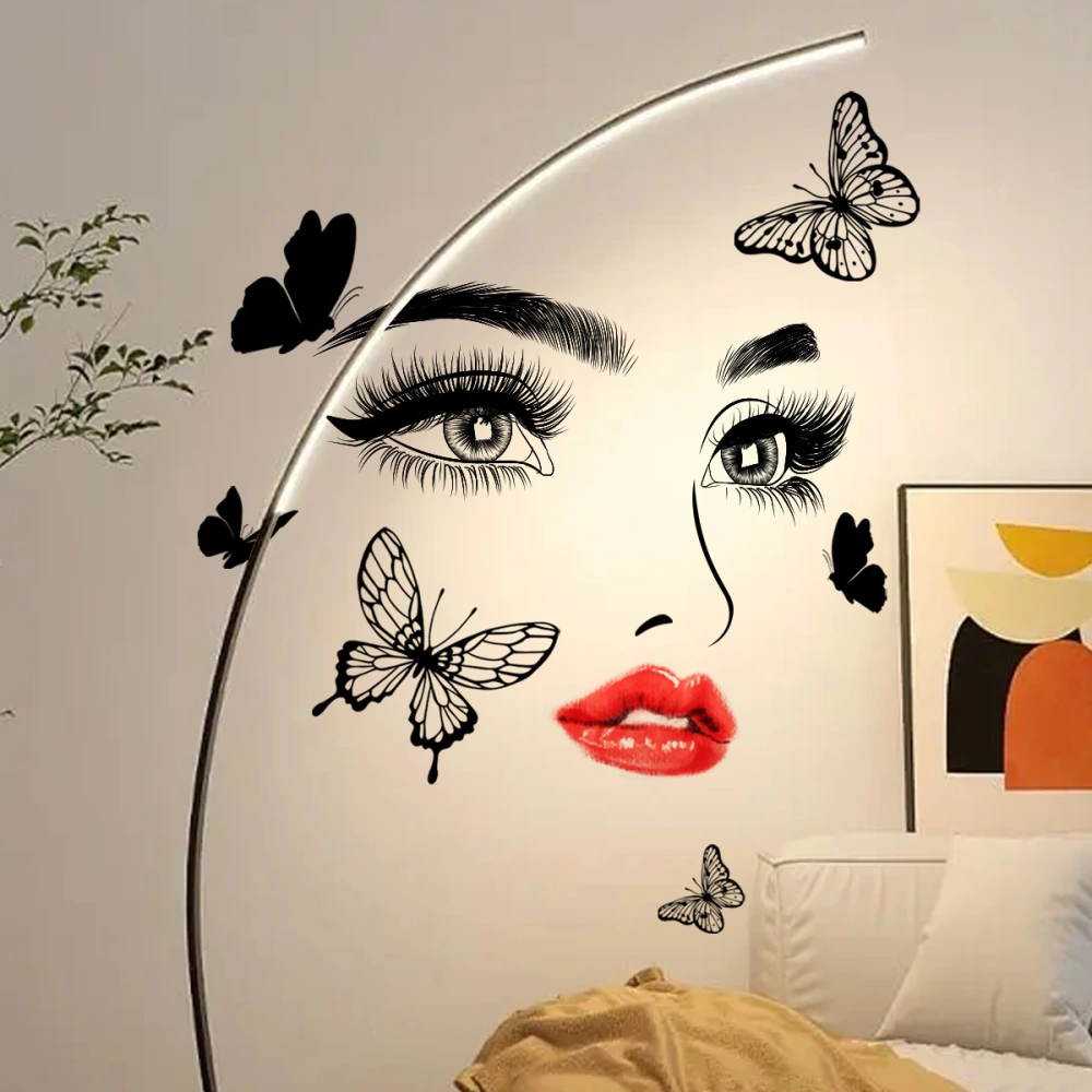 Women's Red Lip Eyes Butterfly Wall Sticker