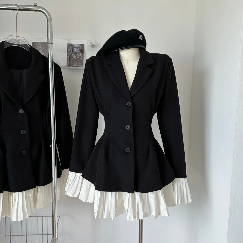 Special-interest Design Court Pleated Patchwork Waist-slimming Slimming Suit Coat
