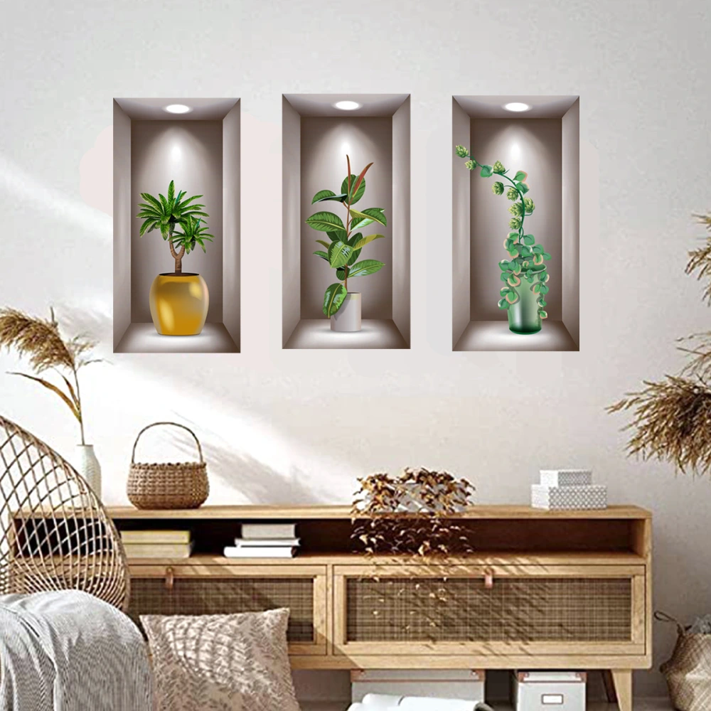 Three-dimensional Bonsai Greenery Flower Three-piece Painting Living Room Stickers