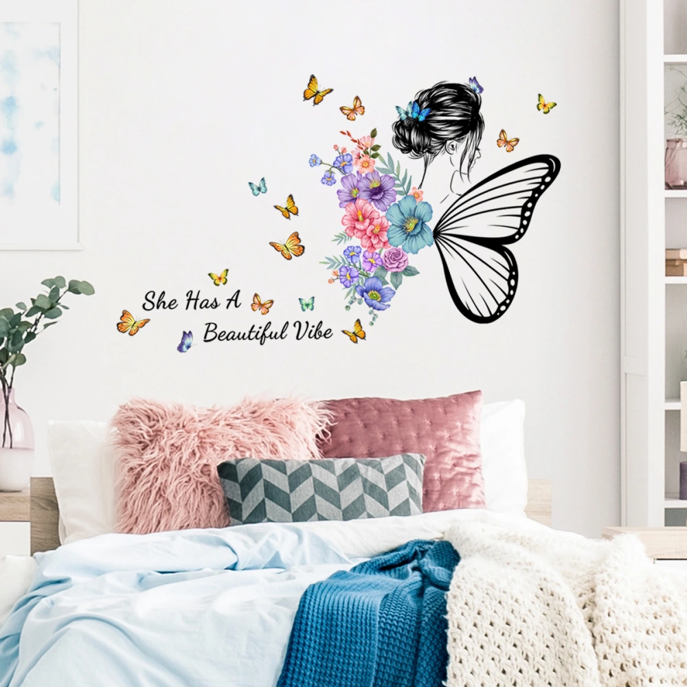 Butterfly English Slogan Girl Flower Wall Sticker