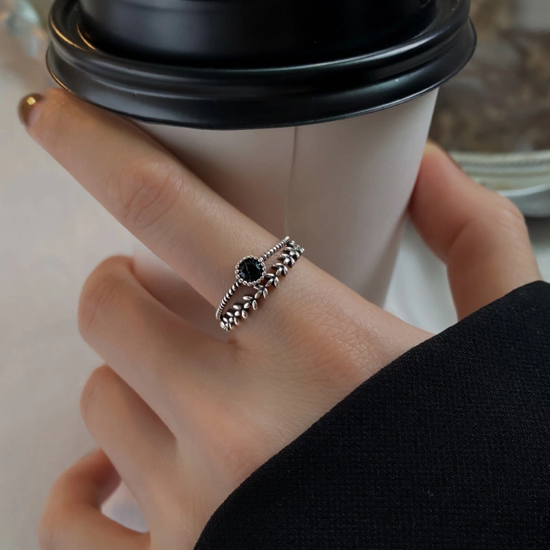 Black Zircon Wheat Female Fashion Personalized Index Finger Ring