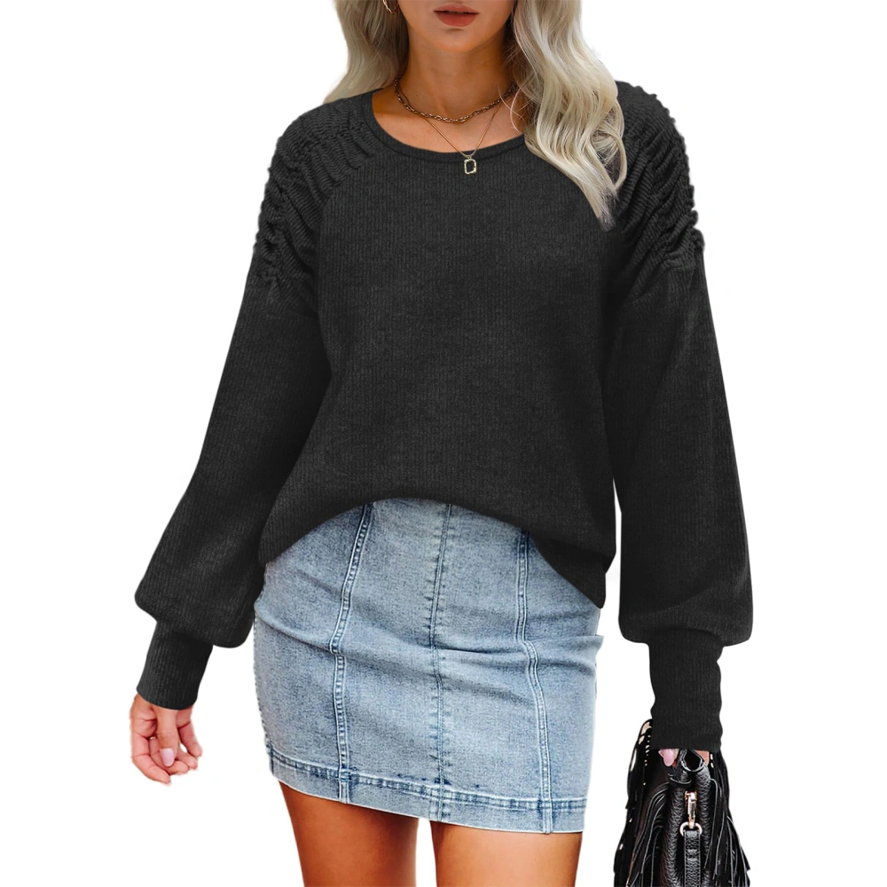 Women Cute Ruched Sweaters Casual Loose Warm Long Sleeve Pullover 