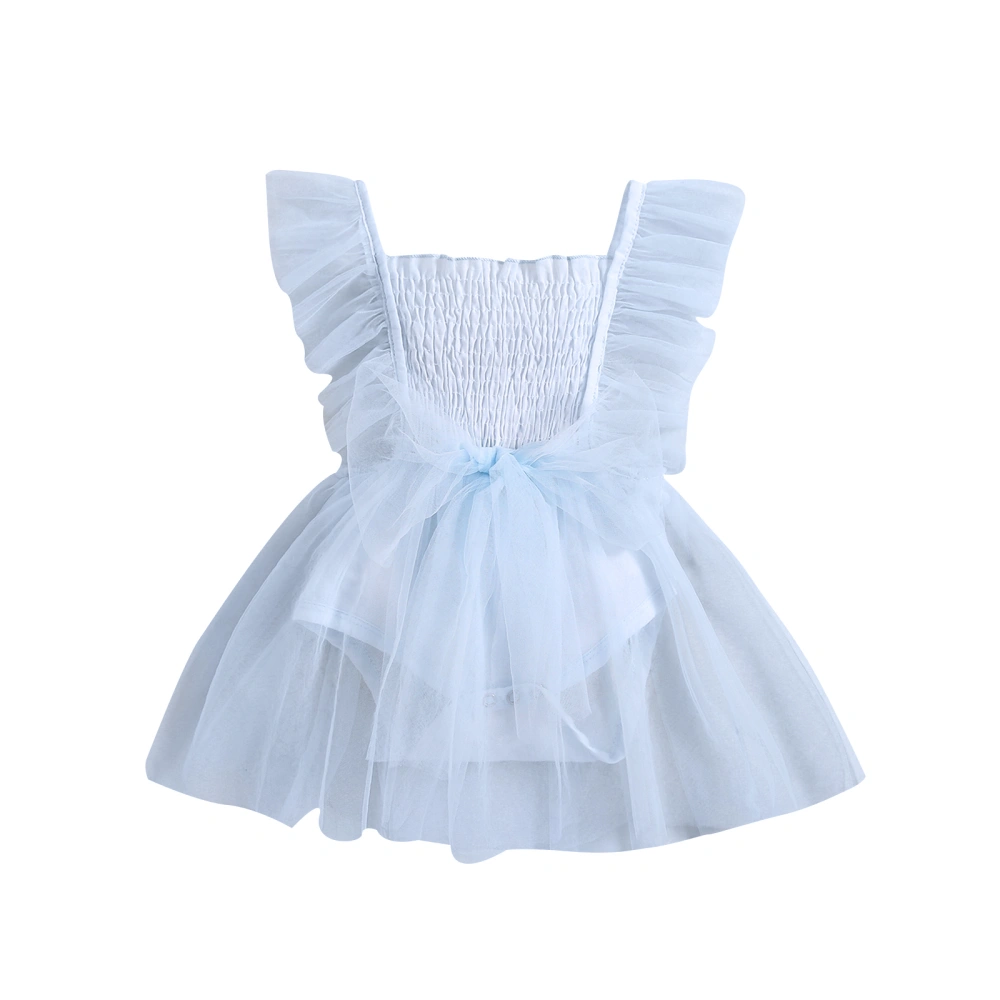 Baby Girl Outfits Sleeveless Smocked Romper Tulle Dress with Headband